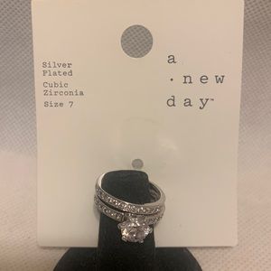 Silver plated engagement ring set size 7 brand new CZ